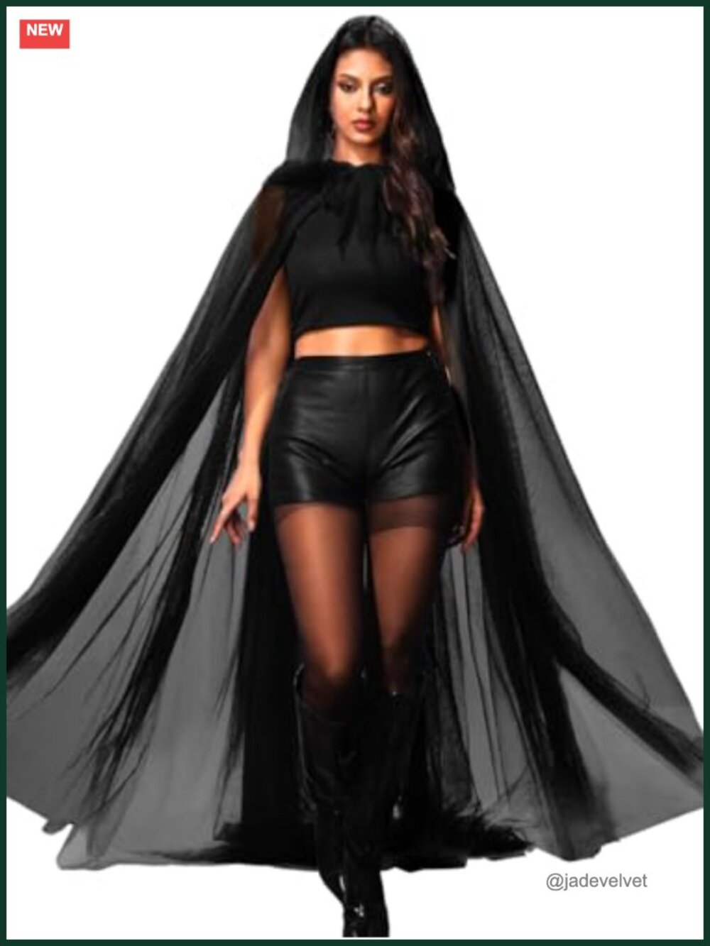 Hooded Sheer Mesh Costume Cape Long Cloak Cosplay Festival